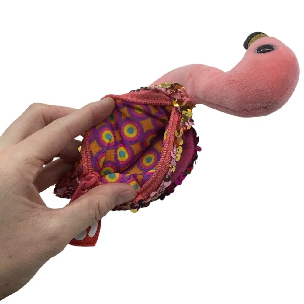 TY Beanie Babies Gilda Flamingo Sequins Pink Girl Wristlet Handbag‎ Change Purse